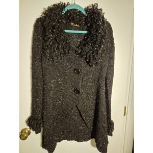 💥 John Fashion Black Large Women’s Knit Cardigan Button Sweater Wool Blend Z2